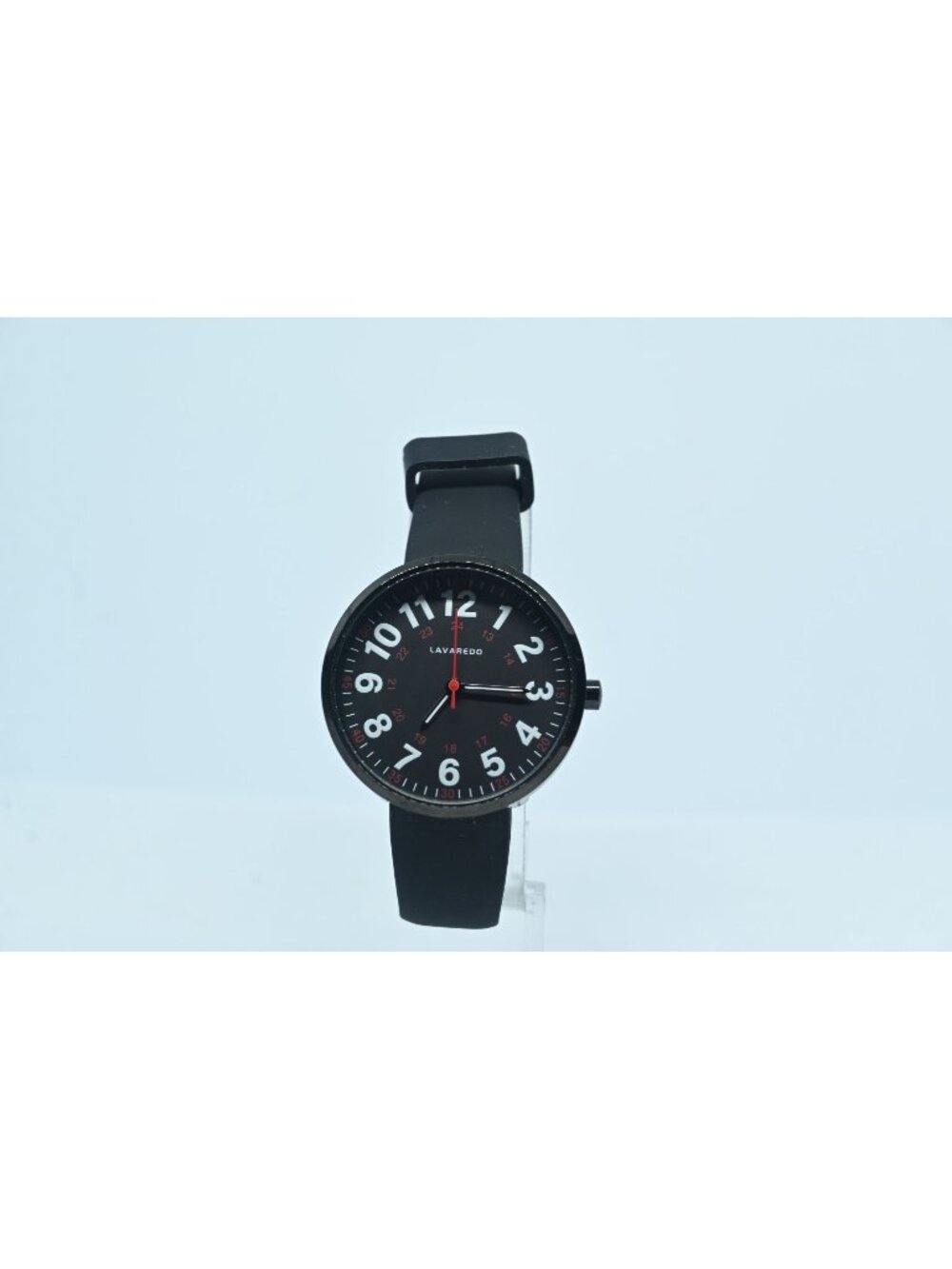 Nurse Watch Black Dial 24-Hour Military Time Red Second Hand Silicone Band
